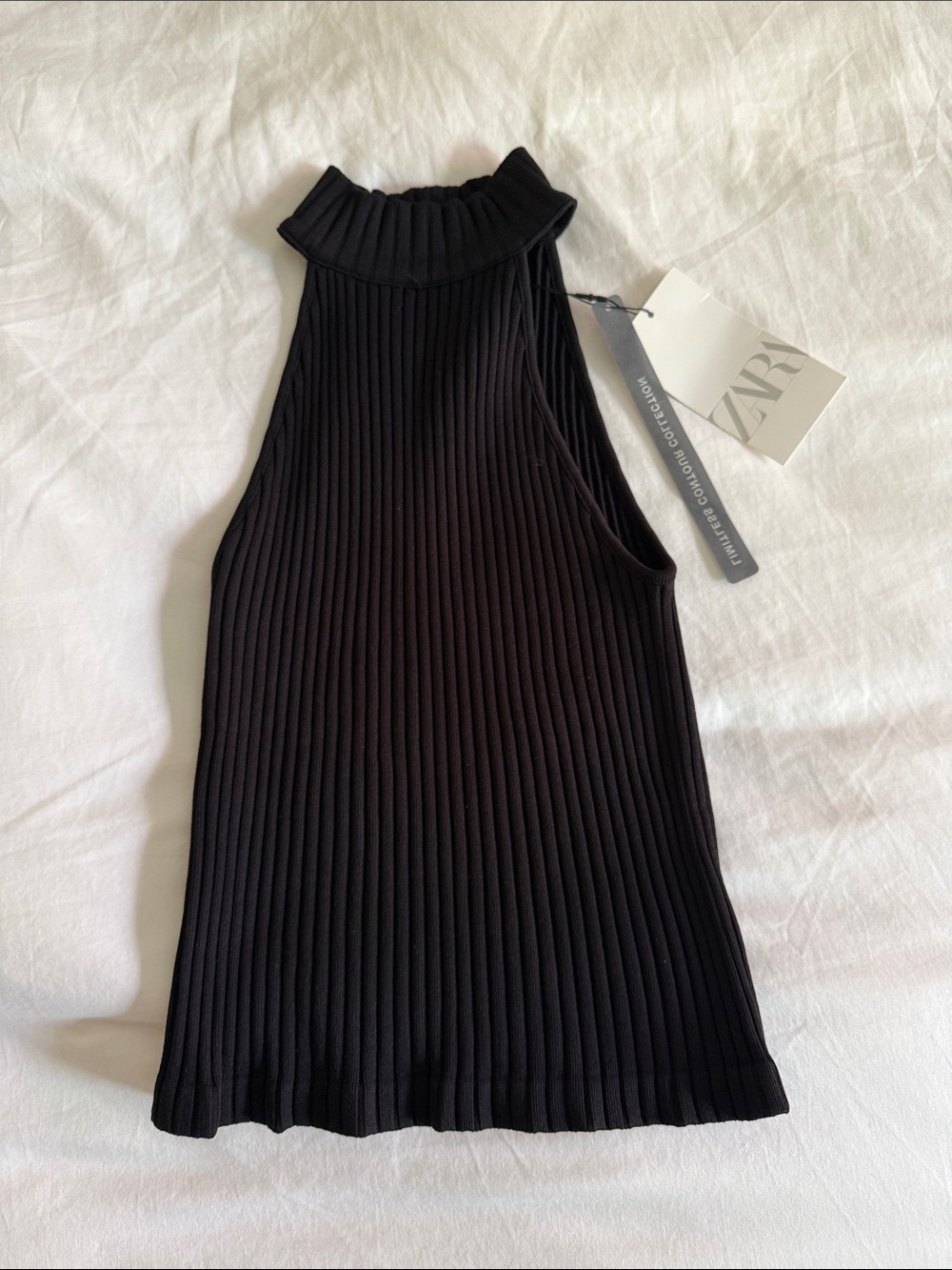 ZARA Black Ribbed Mock Neck Sleeveless Top